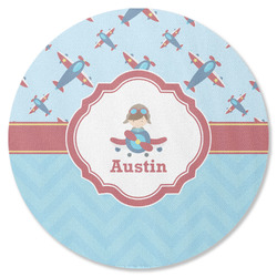 Airplane Theme Round Rubber Backed Coaster (Personalized)
