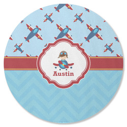 Airplane Theme Round Rubber Backed Coaster (Personalized)