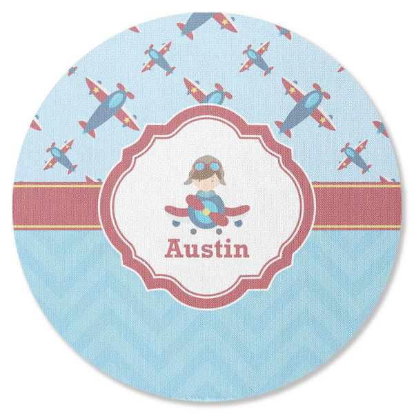 Custom Airplane Theme Round Rubber Backed Coaster (Personalized)