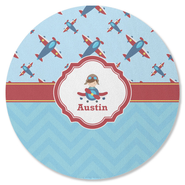 Airplane Theme Round Coaster Rubber Back - Single