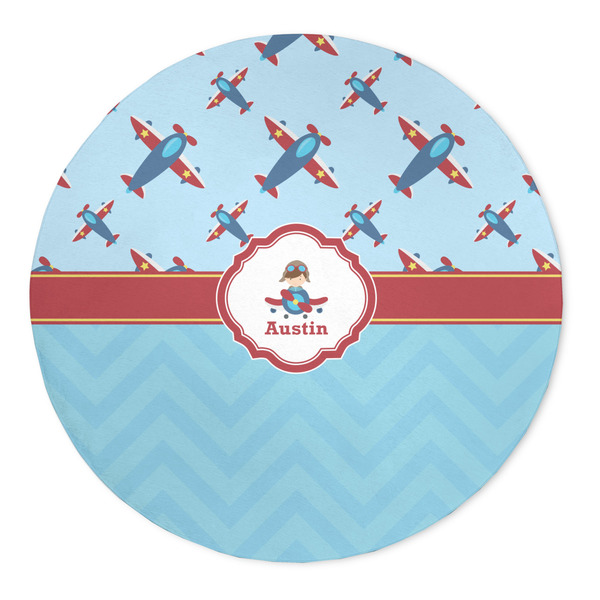 Custom Airplane Theme 5' Round Indoor Area Rug (Personalized)