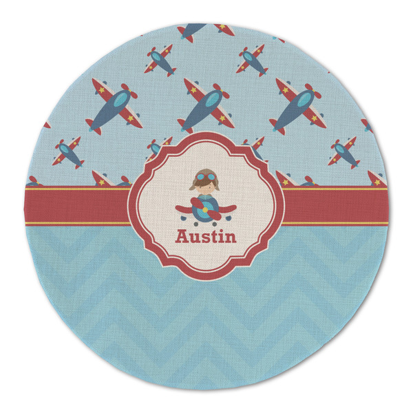 Airplane Theme Round Linen Placemats - FRONT (Double Sided)