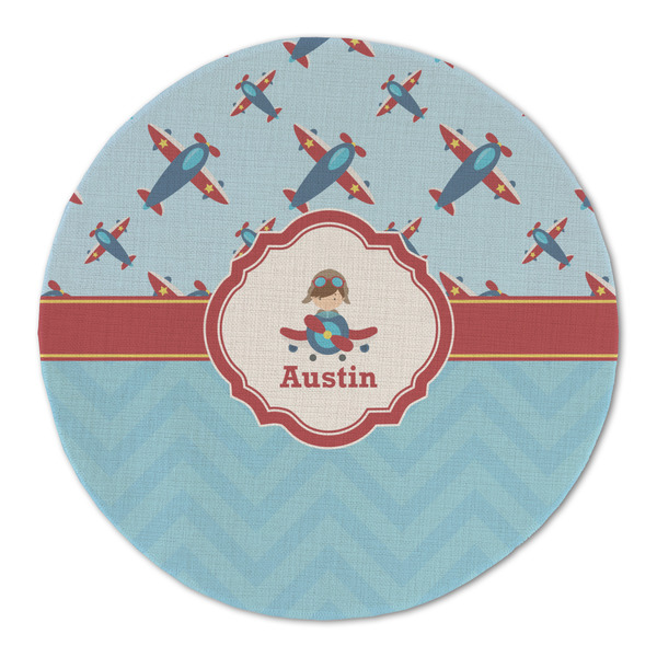 Custom Airplane Theme Round Linen Placemat (Personalized)