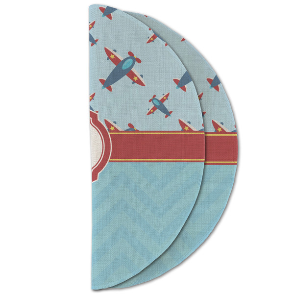 Airplane Theme Round Linen Placemats - HALF FOLDED (double sided)