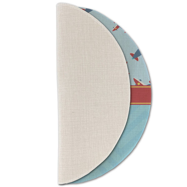 Airplane Theme Round Linen Placemats - HALF FOLDED (single sided)