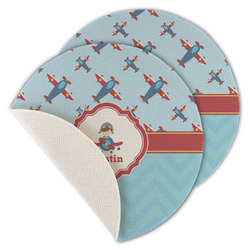 Airplane Theme Round Linen Placemat - Single Sided - Set of 4 (Personalized)
