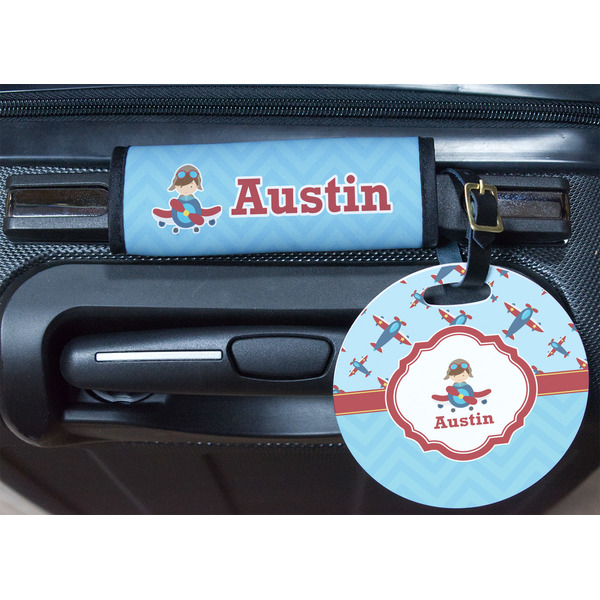 Airplane Theme Round Luggage Tag & Handle Wrap - In Context