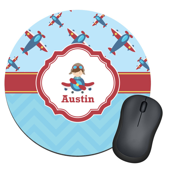 Custom Airplane Theme Round Mouse Pad (Personalized)