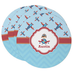 Airplane Theme Round Paper Coasters w/ Name or Text