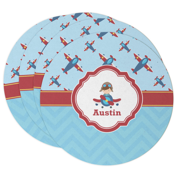 Custom Airplane Theme Round Paper Coasters w/ Name or Text