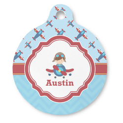 Airplane Theme Round Pet ID Tag - Large (Personalized)