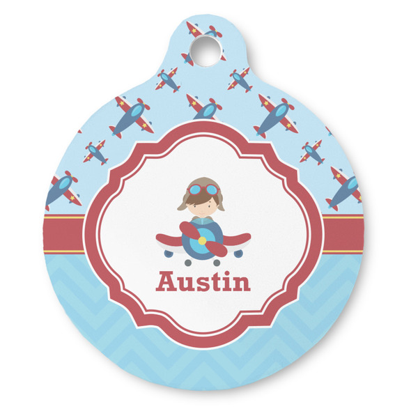 Custom Airplane Theme Round Pet ID Tag - Large (Personalized)