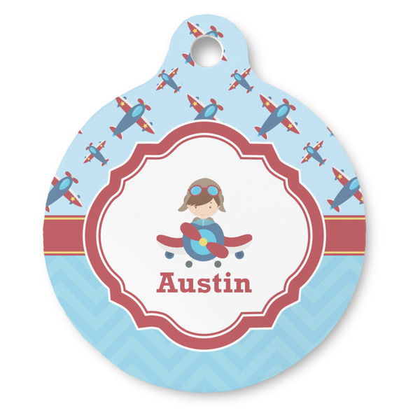 Custom Airplane Theme Round Pet ID Tag (Personalized)