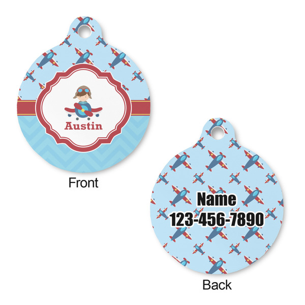 Airplane Theme Round Pet Tag - Front & Back