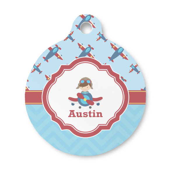 Custom Airplane Theme Round Pet ID Tag - Small (Personalized)