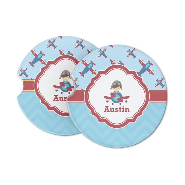 Custom Airplane Theme Sandstone Car Coasters - Set of 2 (Personalized)