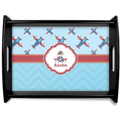 Airplane Theme Black Wooden Tray - Large (Personalized)