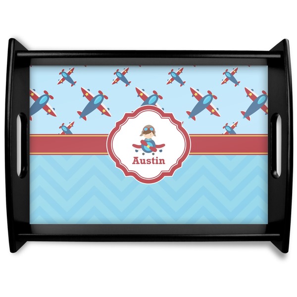 Custom Airplane Theme Black Wooden Tray - Large (Personalized)