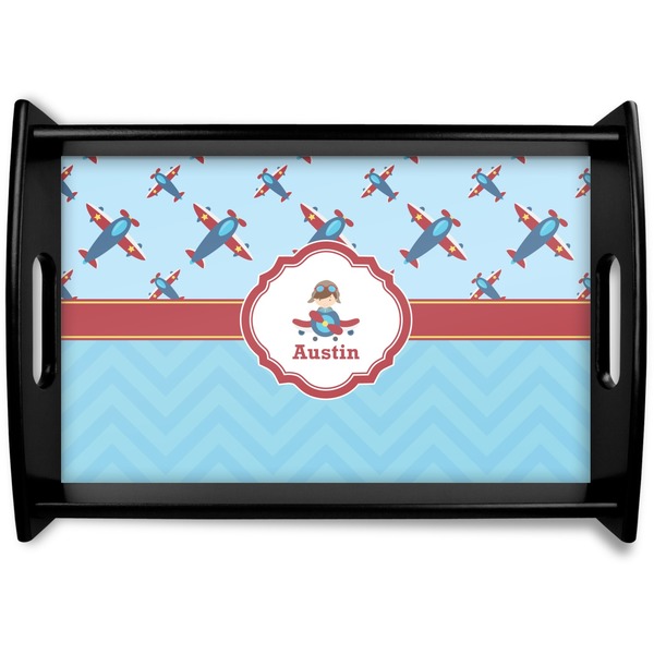 Custom Airplane Theme Black Wooden Tray - Small (Personalized)