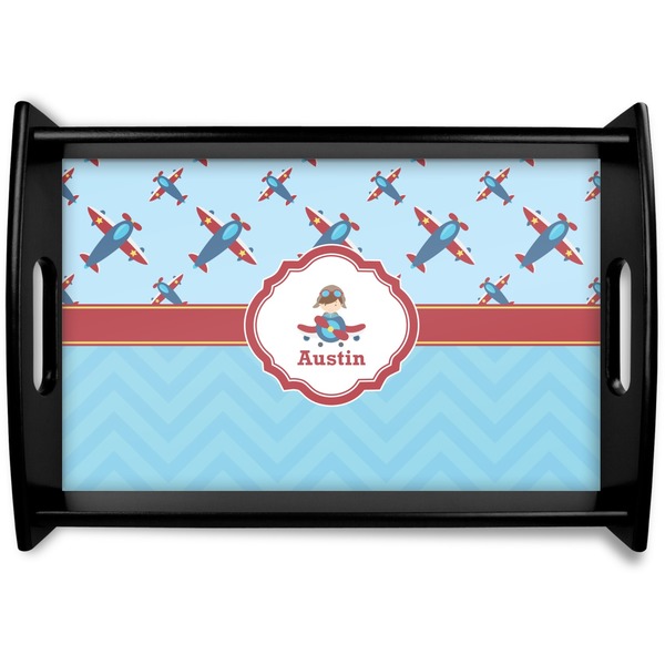 Custom Airplane Theme Black Wooden Tray - Small (Personalized)