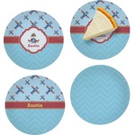 Airplane Theme Set of 4 Glass Appetizer / Dessert Plate 8" (Personalized)