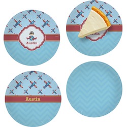 Airplane Theme Set of 4 Glass Appetizer / Dessert Plate 8" (Personalized)