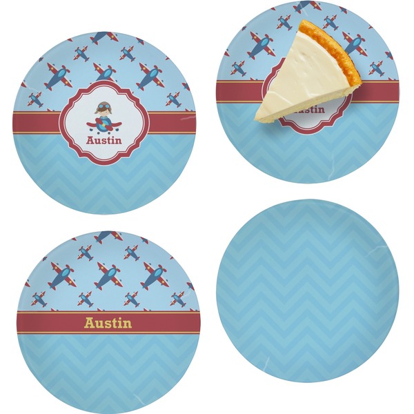 Custom Airplane Theme Set of 4 Glass Appetizer / Dessert Plate 8" (Personalized)