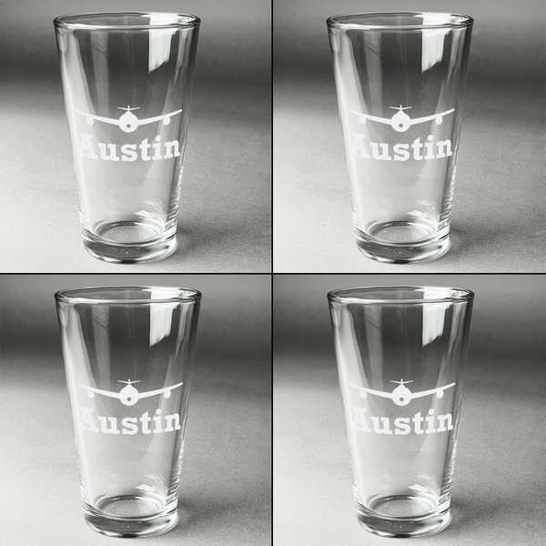 Airplane Theme Set of Four Engraved Beer Glasses - Individual View