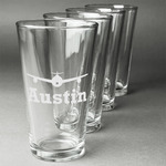 Airplane Theme Pint Glasses - Engraved (Set of 4) (Personalized)