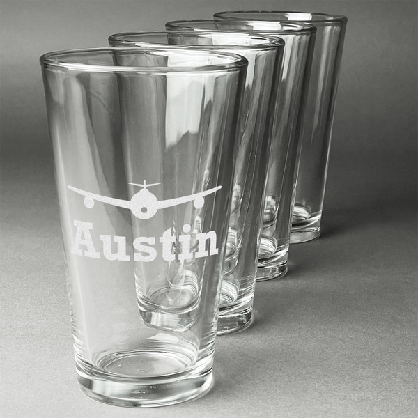 Custom Airplane Theme Pint Glasses - Engraved (Set of 4) (Personalized)
