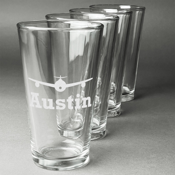 Airplane Theme Set of Four Engraved Pint Glasses - Set View