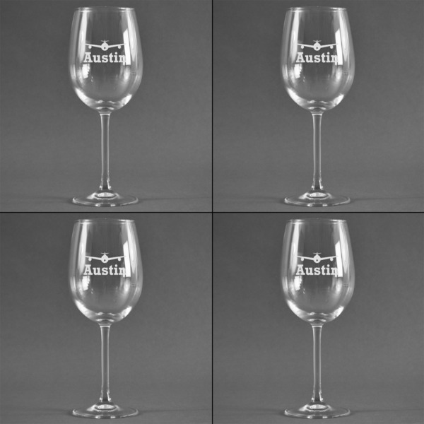 Airplane Theme Set of Four Personalized Wineglasses (Approval)