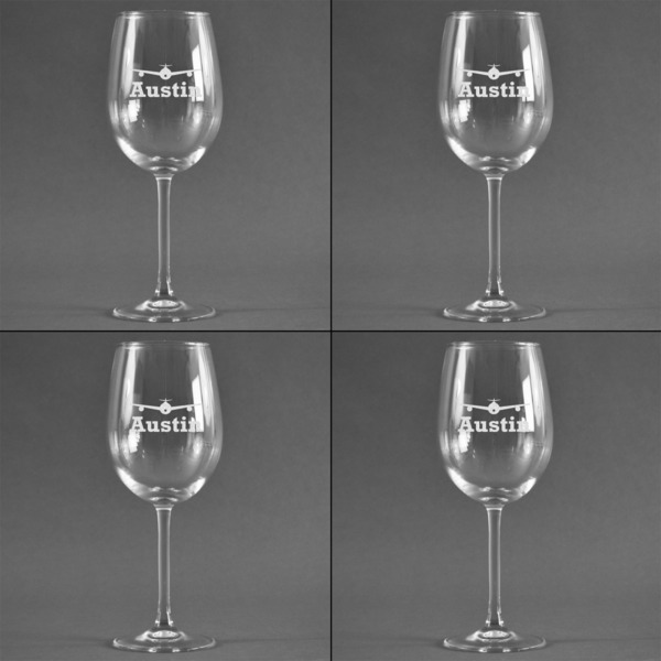Airplane Theme Set of Four Personalized Wineglasses (Approval)