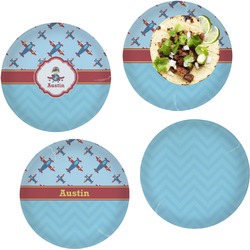 Airplane Theme Set of 4 Glass Lunch / Dinner Plate 10" (Personalized)