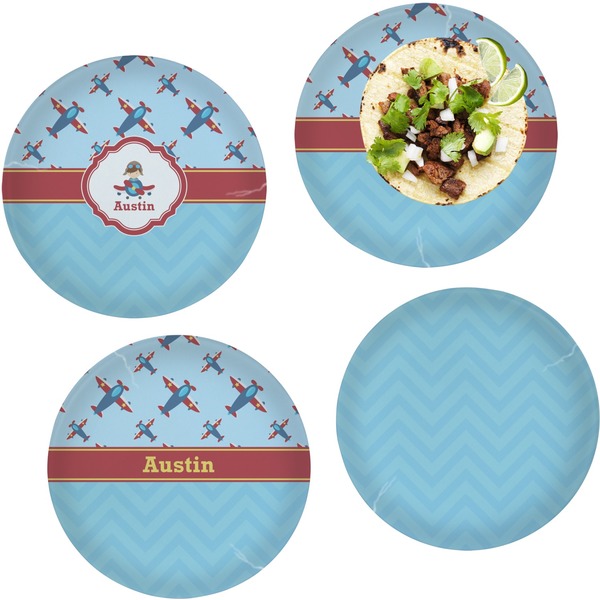 Custom Airplane Theme Set of 4 Glass Lunch / Dinner Plate 10" (Personalized)