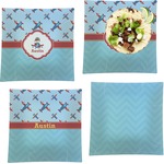 Airplane Theme Set of 4 Glass Square Lunch / Dinner Plate 9.5" (Personalized)