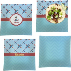 Airplane Theme Set of 4 Glass Square Lunch / Dinner Plate 9.5" (Personalized)