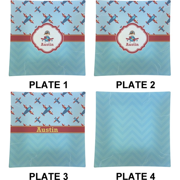 Airplane Theme Set of Square Dinner Plates (Approval)