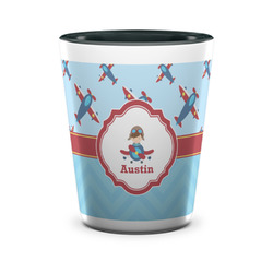 Airplane Theme Ceramic Shot Glass - 1.5 oz - Two Tone - Set of 4 (Personalized)