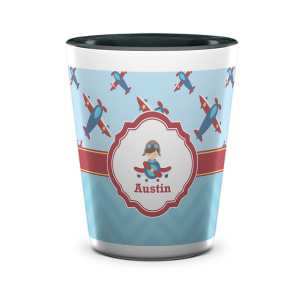 Custom Airplane Theme Ceramic Shot Glass - 1.5 oz - Two Tone - Set of 4 (Personalized)