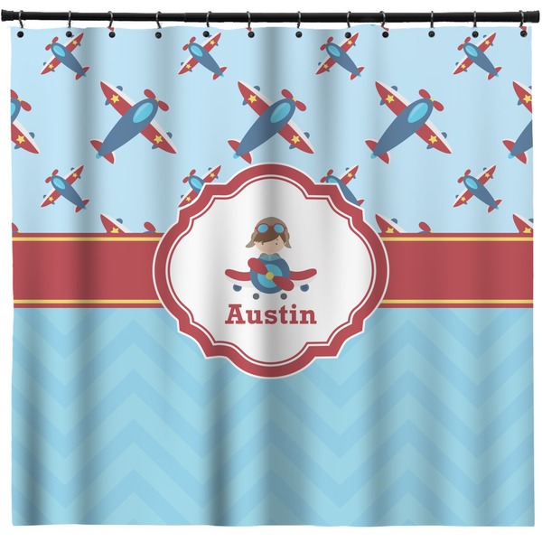 Custom Airplane Theme Shower Curtain - 71" x 74" (Personalized)