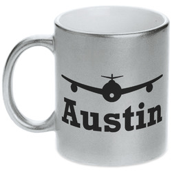 Airplane Theme Metallic Silver Mug (Personalized)