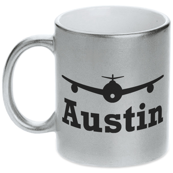 Custom Airplane Theme Metallic Silver Mug (Personalized)