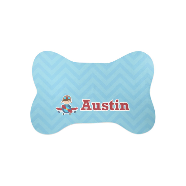 Custom Airplane Theme Bone Shaped Dog Food Mat (Small) (Personalized)