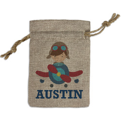 Airplane Theme Small Burlap Gift Bag - Front (Personalized)