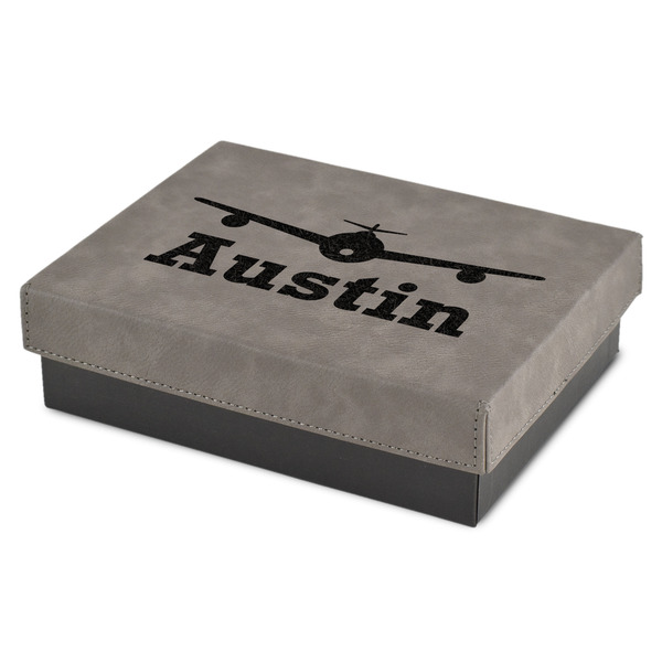 Custom Airplane Theme Small Gift Box w/ Engraved Leather Lid (Personalized)