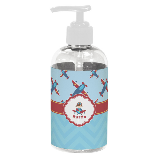 Custom Airplane Theme Plastic Soap / Lotion Dispenser (8 oz - Small - White) (Personalized)