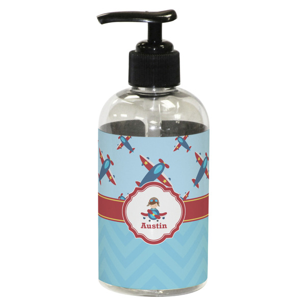Custom Airplane Theme Plastic Soap / Lotion Dispenser (8 oz - Small - Black) (Personalized)