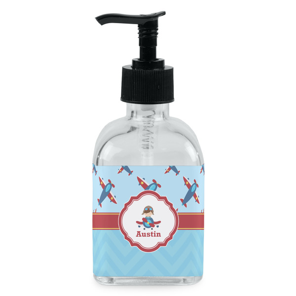 Custom Airplane Theme Glass Soap & Lotion Bottle - Single Bottle (Personalized)
