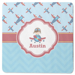 Airplane Theme Square Rubber Backed Coaster (Personalized)